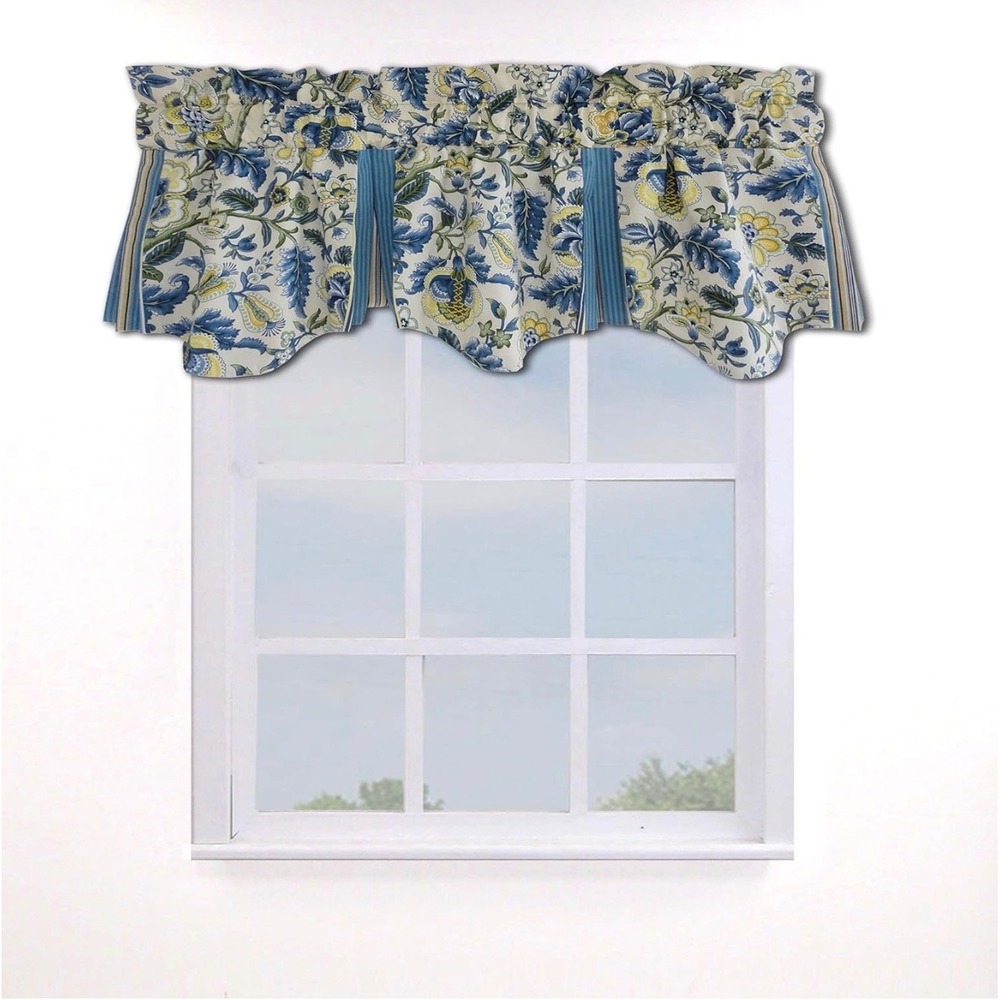 Waverly Imperial Dress Palampore Blue Yellow Floral Window Valance